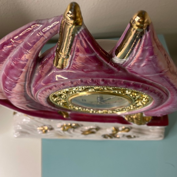 1950s Porcelain Pink Iredescent Nautical Sailboat Wave Base Tabletop Clock Light - Picture 9 of 16